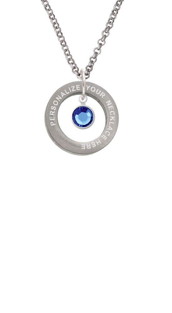 Crystal Blue Channel Drop Custom Engraved Affirmation Ring Necklace by Delight Jewelry – Crystal, blue, Model 1703-NAF-F1586-C6506-F2409-CUSTOM