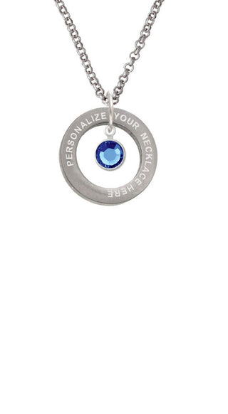 Crystal Blue Channel Drop Custom Engraved Affirmation Ring Necklace by Delight Jewelry – Crystal, blue, Model 1703-NAF-F1586-C6506-F2409-CUSTOM
