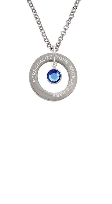 Crystal Blue Channel Drop Custom Engraved Affirmation Ring Necklace by Delight Jewelry – Crystal, blue, Model 1703-NAF-F1586-C6506-F2409-CUSTOM