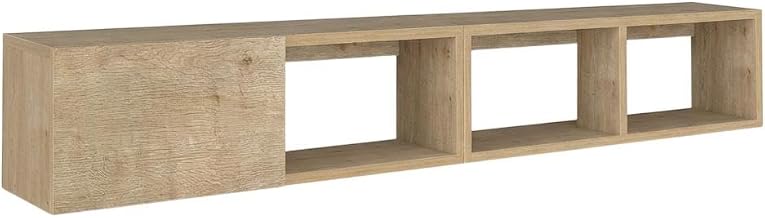 Furnifact Oak Floating Wall Mounted TV Stand for 75 Inch Televisions, Engineered Wood Construction, Modern Design, Concealed Storage, Wall-Mountable Style