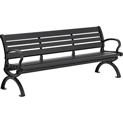 6'L Outdoor Park Bench with Backrest by Global Industrial – 6, Aluminum, Black, Model CBPB-6A1B