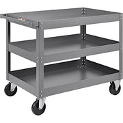 3 Shelf Deep Tray Steel Stock Cart by Global Industrial – 3"L x 24"W x 32"H, 12-Gauge Steel, Gray, Model 988845