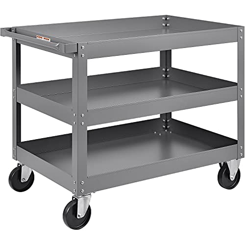 3 Shelf Deep Tray Steel Stock Cart by Global Industrial – 3"L x 24"W x 32"H, 12-Gauge Steel, Gray, Model 988845