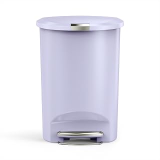 simplehuman Semi-Round Step Can, 50L / 13 Gallon Kitchen Trash Can, Studio Edition, Pet-Proof Slide Lock, 150,000-Step Pedal, Lid Shox® Silent Close, Lilac Plastic