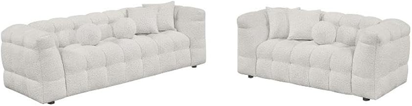 2pc Sofa & Loveseat Set in Cream Boucle Fabric