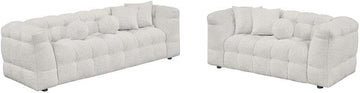 2pc Sofa & Loveseat Set in Cream Boucle Fabric