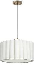 Scalloped Pendant Light - Weathered Brass, White Linen, Diffuser, Dimmable