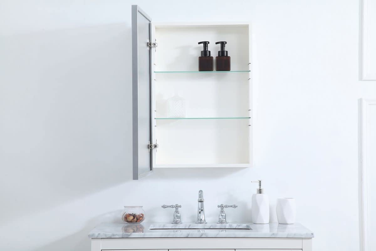 Wyn 20x28 Metal and MDF Mirror Medicine Cabinet in Brass by Elegant Decor – Small, Engineered Wood, Brass, Model MR572028BRS