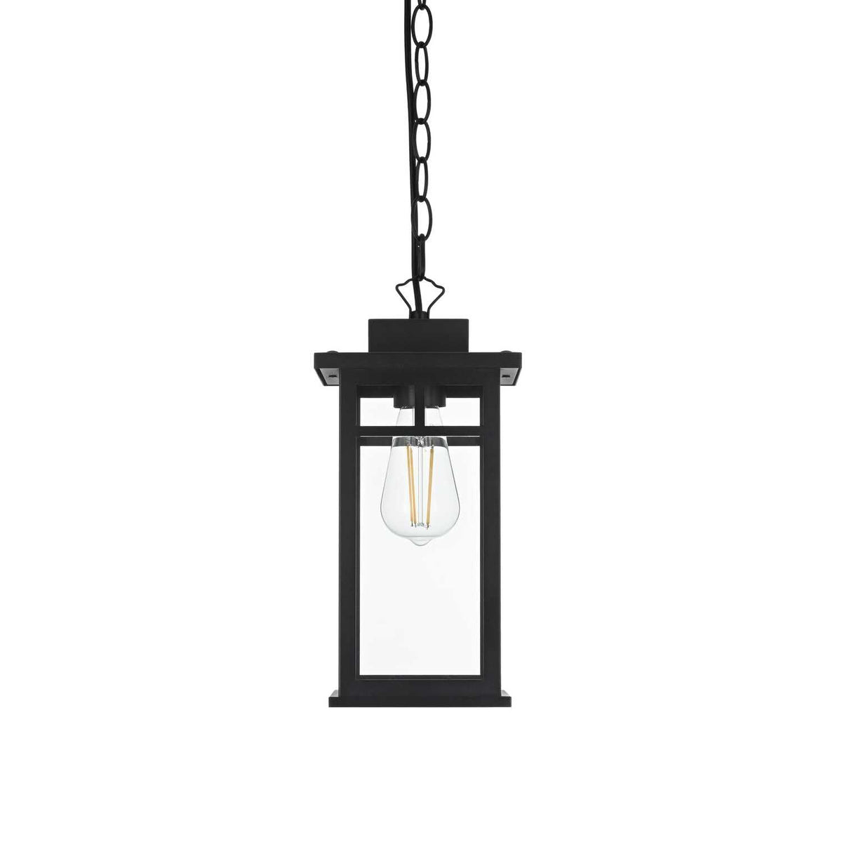 Mercer One Light Outdoor Pendant Black by Lighting Design – Iron, Black, Model OD313H14BK