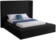 Starlight Canyon Home Velvet-Upholstered Wingback Platform Bed, Button-Tufted King Size Bed Frame with Headboard and Footboard Set, Black Velvet