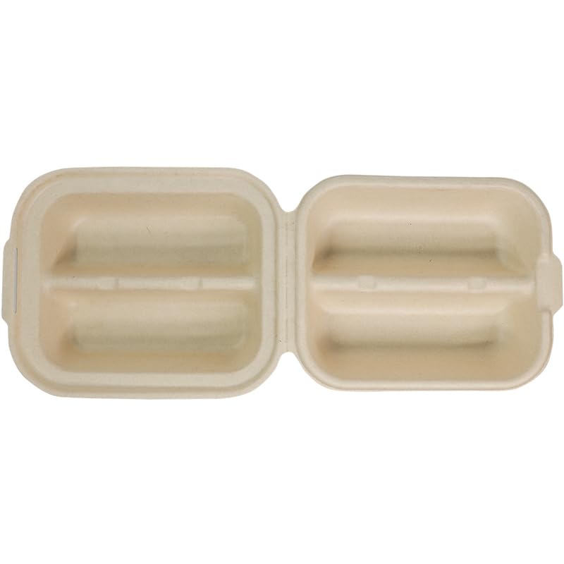 World Centric 2-Compartment Clamshell Taco Container – TO-SC-T2, Compostable Fiber, 8" x 5" x 3" | 300/Case