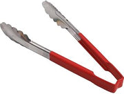 Edlund Kool-Touch Color-Coded Tongs 9 1/2" with Scalloped Paddle, Red Handle 31011