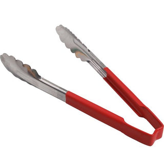 Kool-Touch Color-Coded Tongs 9 1/2" with Scalloped Paddle by Edlund – Plastic/Rubber (Handle), Stainless Steel (Body), Red, Model 31011