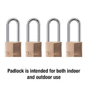 Master Lock 4 Pack / Extra Long Shackle / Brass, Silver Keyed Padlocks