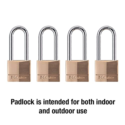 Master Lock 4 Pack / Extra Long Shackle / Brass, Silver Keyed Padlocks