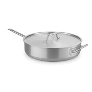 Glownary SS1 Series 7 Qt Stainless Steel Aluminum-Clad Saute Pan with Lid – Helper Handle, Welded Design, Commercial Grade, 14 Inch Diameter, NSF Listed
