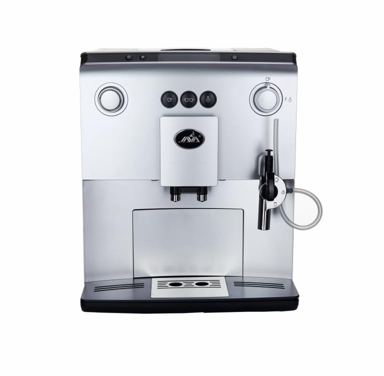 Programmable Espresso Machine with Milk Frother for Cappuccino and hot water for Americano. 10 Languages by Omcan – medium Net Dimensions (WDH):11” x 16.7” x 13.8”, Model 44602