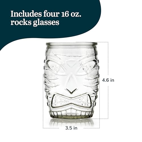 Libbey Tiki Statue / 4 Count (Pack of 1) / Tiki Mixed Drinkware Sets