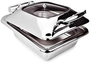 Eastern Tabletop 3964G Crown Collection 4 Quart Induction Chafing Dish, Square, Hinged Glass Lid