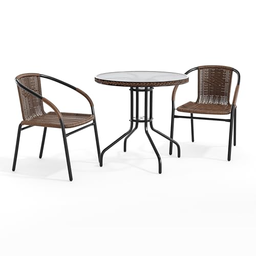 Flash Furniture Clear/Dark Brown / Table + 2 Chair / Contemporary Bistro Sets