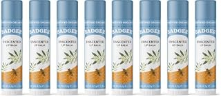 Badger Unscented Classic Lip Balm, 100% Organic Lip Balm for Sensitive Lips, Long Lasting Lip Moisturizer w/Light Silky Texture, 8 Pack