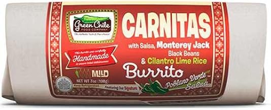 Green Chile Food Carnitas Burrito with Salsa Monterey Jack Black Beans and Cilantro Lime Rice, 7 Ounce -- 12 per case.