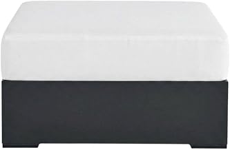 Powder-Coated Aluminum Outdoor Ottoman with Thick Cushion, Patio Ottomans and Outdoor Foot Rest for Patio, Gray White