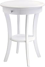 Furnifact Solid and Composite Wood Round Accent Table, Small Side Table Bedside Nightstand for Bedroom Living Room Couch End Tables, White