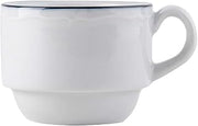 Tuxton Charleston Blue Banded Scalloped Rim 3-Ounce Stackable Espresso Cup, Case of 36, Blue/Bright White; Scratch Resistant; Chip Resistant; Lead & Cadmium Free; Dishwasher, Microwave, Oven Safe