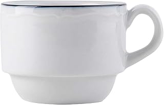 Tuxton Charleston Blue Banded Scalloped Rim 3-Ounce Stackable Espresso Cup, Case of 36, Blue/Bright White; Scratch Resistant; Chip Resistant; Lead & Cadmium Free; Dishwasher, Microwave, Oven Safe