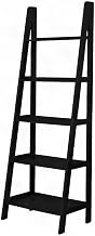 Furnifact Rubberwood Ladder Bookshelf with Five Open Shelves, Tall Bookcase and Book Shelf Shelving Unit for Living Room or Office, Black