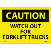Caution Watch Out Forklift Trucks Sign- Rigid Plastic 10"H X 14"W by National Marker – 10"L x 14"W x 10"H, Plastic, Yellow/Black, Model C215RB