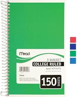 Meadwestvaco 06900 6" X 9-1/2" Spiral 3 Subject Notebook Assorted Colors