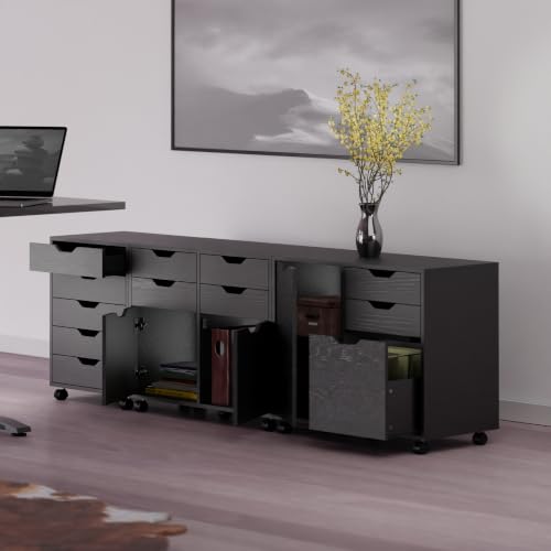 Winsome Black / 3 Doors, 12 Drawers / Transitional Storage Cabinets