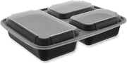Newspring 32 oz Microwaveable 3 Compartment Black Rectangular Container Lid Combo 150 CT