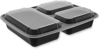 Newspring 32 oz Microwaveable 3 Compartment Black Rectangular Container Lid Combo 150 CT