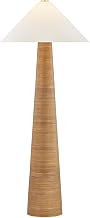 Hudson Valley Lighting Haviland 1-Light Floor Lamp | Aged Brass Base with Natural Rattan Body & White Linen Shade | Modern Coastal Floor Lamp for Living Room or Bedroom | L2264-AGB