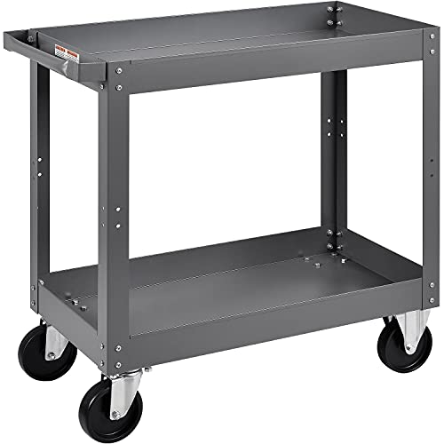 2 Shelf Deep Tray Steel Stock Cart by Global Industrial – 3"L x 16"W x 32"H, 12-Gauge Steel, Gray, Model 988837
