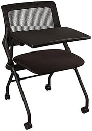 Learniture Mesh Tablet Arm Chair with Wheels and Padded Seat, Mobile Office Conference Chair with Flip-Up Writing Tablet, Black