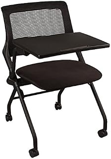 Learniture Mesh Tablet Arm Chair with Wheels and Padded Seat, Mobile Office Conference Chair with Flip-Up Writing Tablet, Black