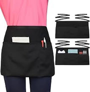1PC Black Waist Server Apron, Half Apron with 3 Pockets for Barista, Bartender and Restaurant Serving
