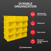 Akro-Mils Yellow / Containers / 15-Inch x 8-Inch x 7-Inch, 12-Pack Bucket Organizers
