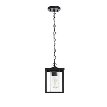 Dover One Light Outdoor Pendant Black by Lighting Design – Iron, Black, Model OD302H11BK
