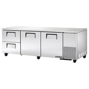 True Series Solid Doors & Drawered Three Section Deep Undercounter Rerigerator by True Decor – Stainless-Steel, Model TUC-93D-2