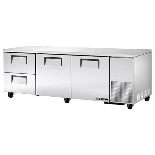 True Series Solid Doors & Drawered Three Section Deep Undercounter Rerigerator by True Decor – Stainless-Steel, Model TUC-93D-2