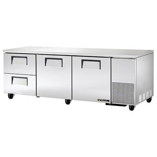 True Series Solid Doors & Drawered Three Section Deep Undercounter Rerigerator by True Decor – Stainless-Steel, Model TUC-93D-2