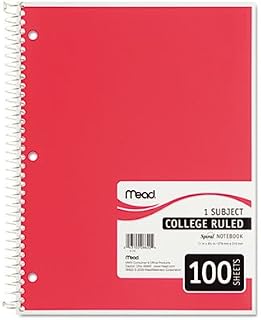 Mead Spiral Bound Notebook, College Rule, 8'' x 10-1/2'', White, 100 Sheets, Total 24 EA