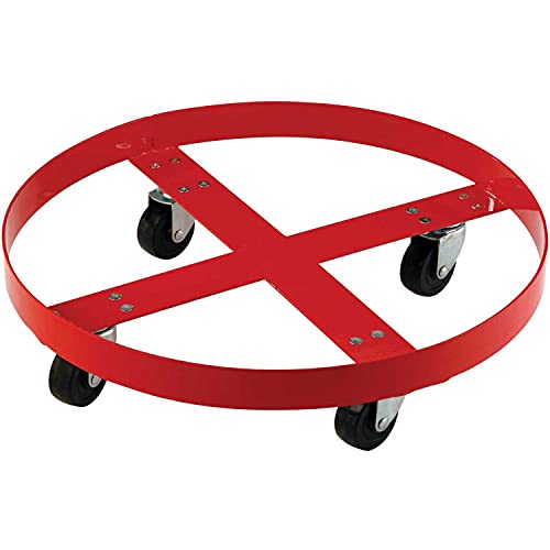 600 Lb. Capacity Drum Dolly for 55 Gallon Drum - Rubber Wheels by Global Industrial – 24"L x 24"W x 3"H, Alloy Steel, Orange, Model 100323