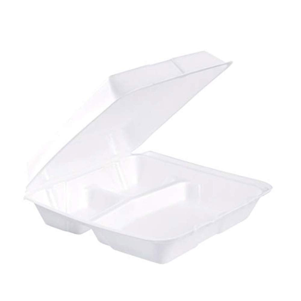 DART 95HT3R Lg 3 Comp Foam Hinged Container, 9.5 in (Case of 200)