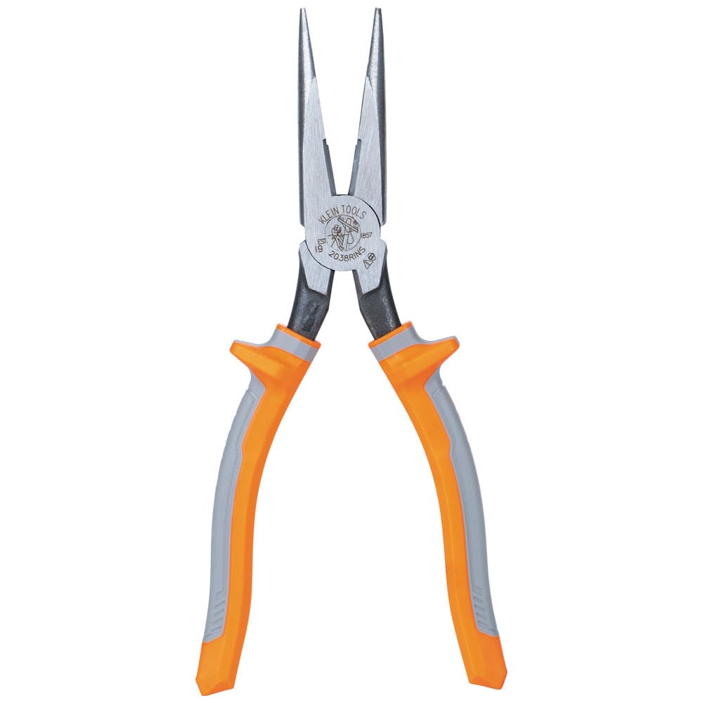 Pliers, Made in USA, Electrician's Insulated Long Nose Side-Cutting Pliers, 1000V Rated, Induction Hardened Knives, 8-Inch by KLEIN TOOLS – Long Nose Cutters, Model 2038RINS